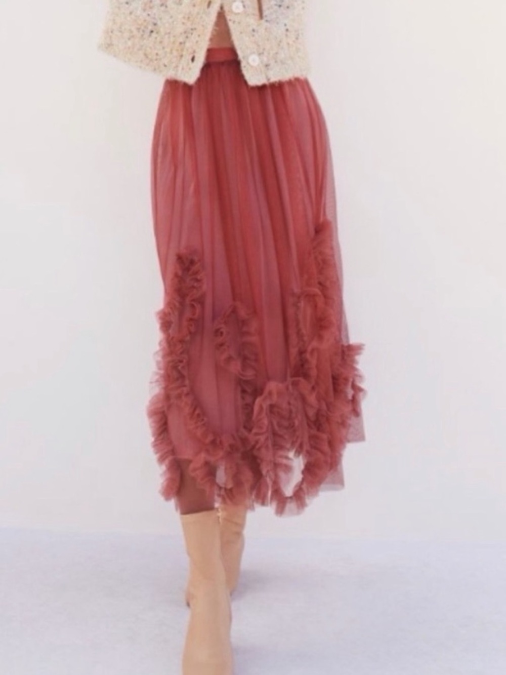 Anthropologie Felicity Rose Pink Ruffle Tulle Midi Skirt - Picture 7 of 17